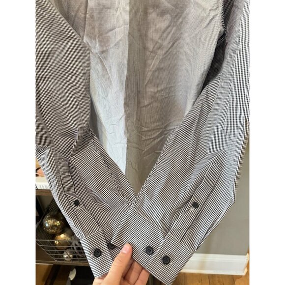 Elie Tahari Classic Fit Button Up Checkered Dress Shirt Black White Mens Size La - Picture 4 of 6